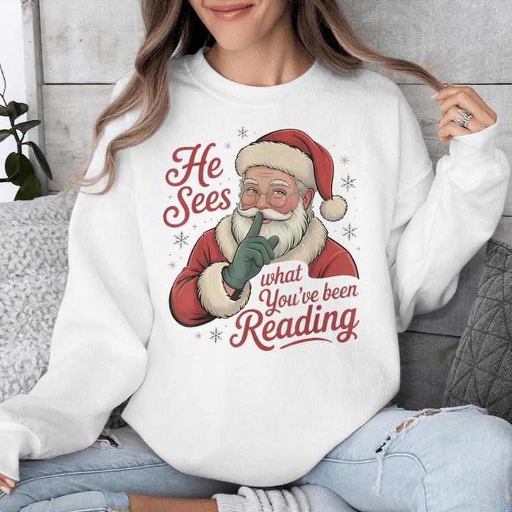 He Sees What You'Ve Been Reading Bookish Christmas Humor Unisex Sweatshirt