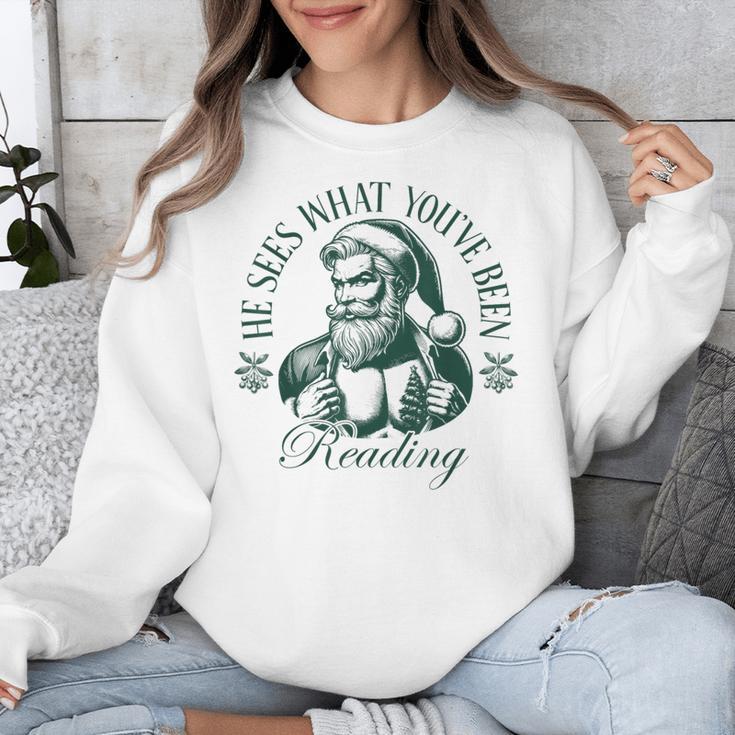 He Sees What You'Ve Been Reading Bookish Christmas Unisex Sweatshirt