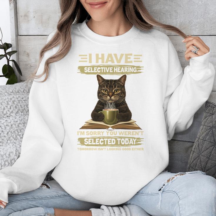 i Have Selective Hearing Cat Coffee Books Retro Unisex Sweatshirt