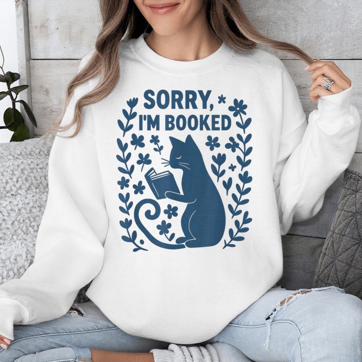Sorry I'm Booked Cat Reading Book Boho Flowers Vintage Unisex Sweatshirt