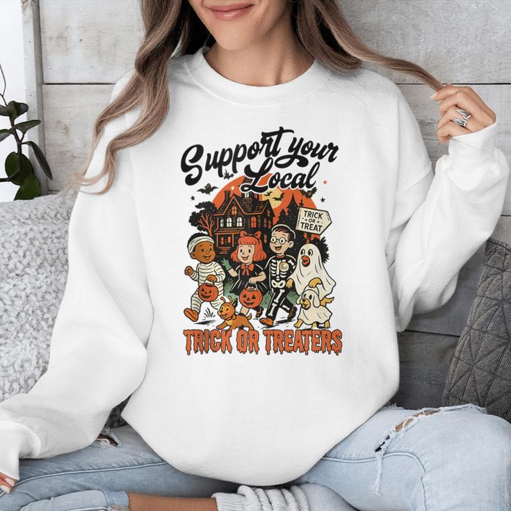 Support Your Local Trick Or Treaters Retro Spooky Nostalgia Unisex Sweatshirt