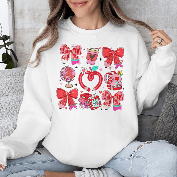 Valentine Teacher Coquette Bow Pencil Heart Book Girl Women Unisex Sweatshirt