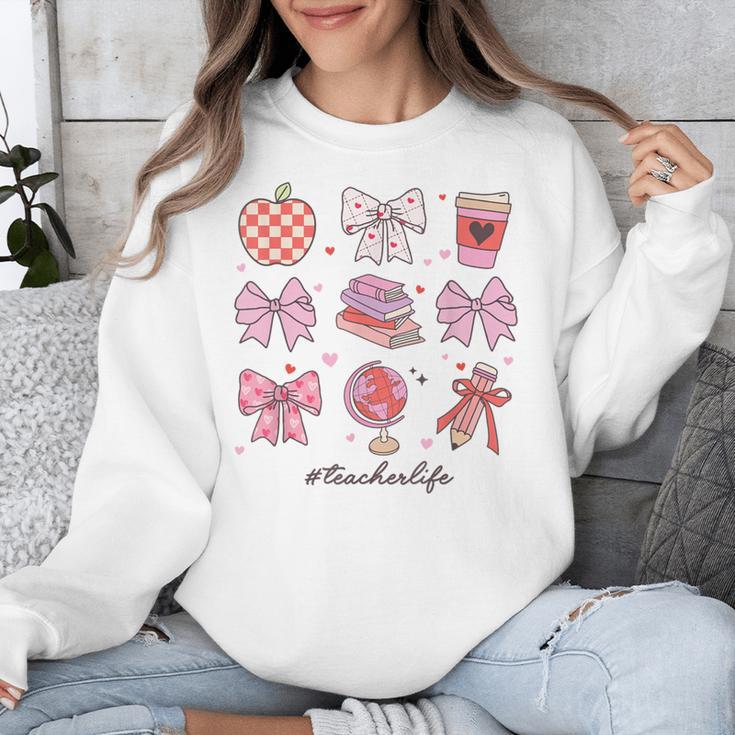 Valentine Teacher Cute Bows Apple Globe Pencil Books Art Unisex Sweatshirt