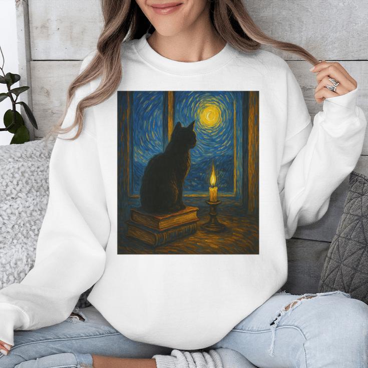 Van Gogh Starry Night Art Cat And Book Lovers Premium Tri-Blend Unisex Sweatshirt Van Gogh Starry Night Art Cat And Book Lovers Premium Tri-Blend Unisex Sweatshirt