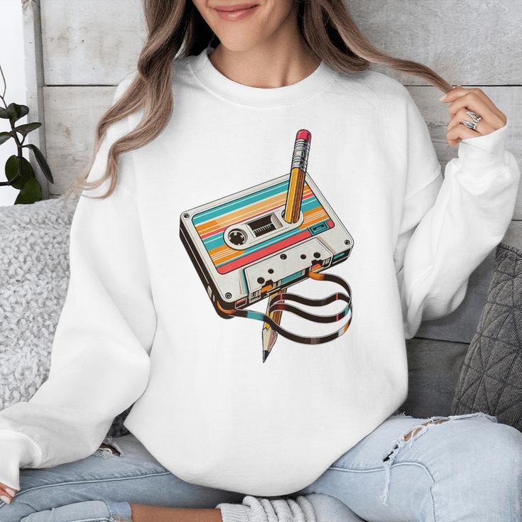 Vintage Cassette Tape And Pencil Nostalgia Party 70s 80s 90s Premium Unisex Sweatshirt
