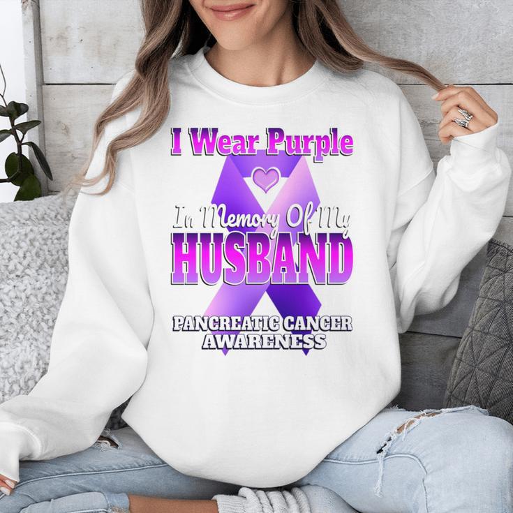 I Wear Purple In Memory Of My Husband Pancreatic Cancer Premium Tri-Blend Unisex Sweatshirt