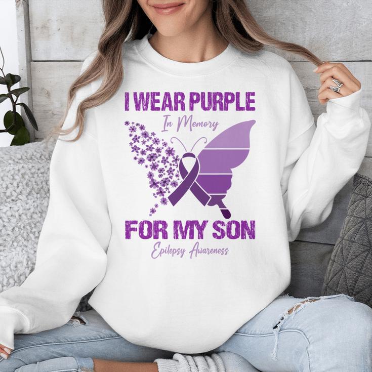 I Wear Purple In Memory For My Son Epilepsy Awareness Ribbon Unisex Sweatshirt