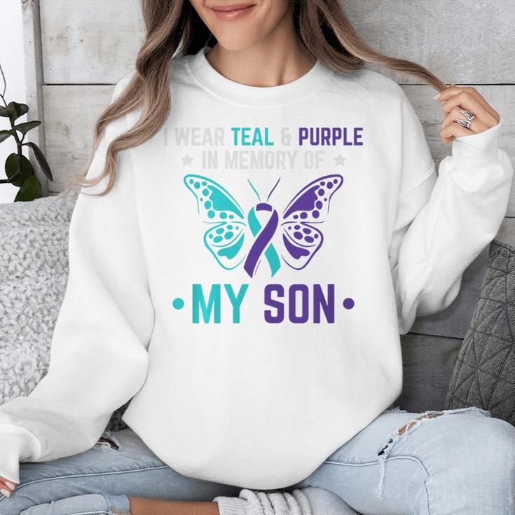 I Wear Teal Purple In Memory Of My Son Suicide Awareness Premium Tri-Blend Unisex Sweatshirt