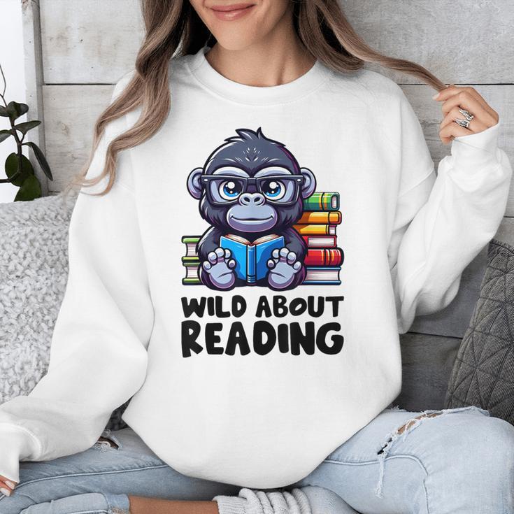 Wild About Reading Book Lover Gorilla Unisex Sweatshirt