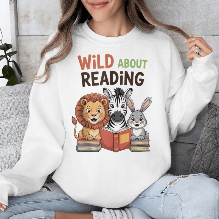 Wild About Reading Zoo Animals For Bookworm Book Reader Unisex Sweatshirt Wild About Reading Zoo Animals For Bookworm Book Reader Unisex Sweatshirt