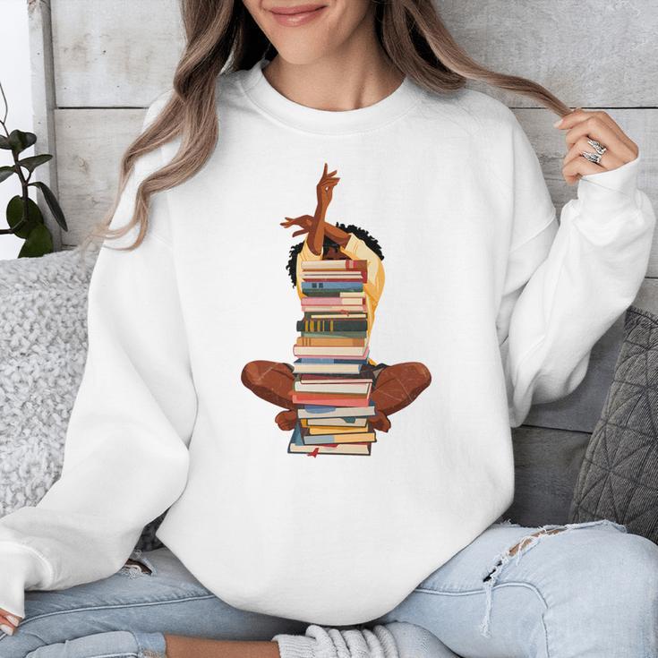 Woman And Books Stack Afro Girl Book Lover Unisex Sweatshirt Woman And Books Stack Afro Girl Book Lover Unisex Sweatshirt