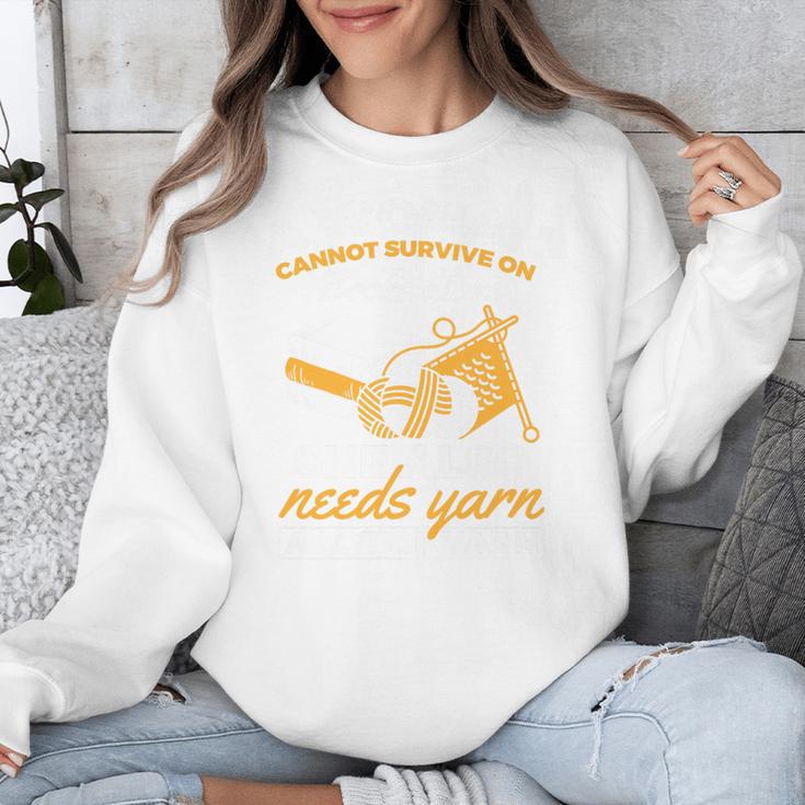 Woman Survives On Books Yarn Knitting Crochet Premium Tri-Blend Unisex Sweatshirt