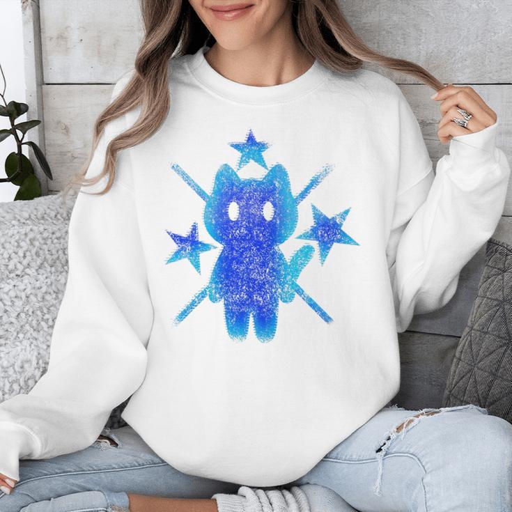 Yk2 Grunge Earthy Blue Cat With Stars Tomboy 90s Nostalgia Premium Tri-Blend Unisex Sweatshirt