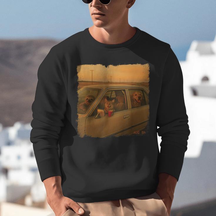 90s Roadtrip Animals Photo Cat Sloth Dog Retro Nostalgia Unisex Sweatshirt