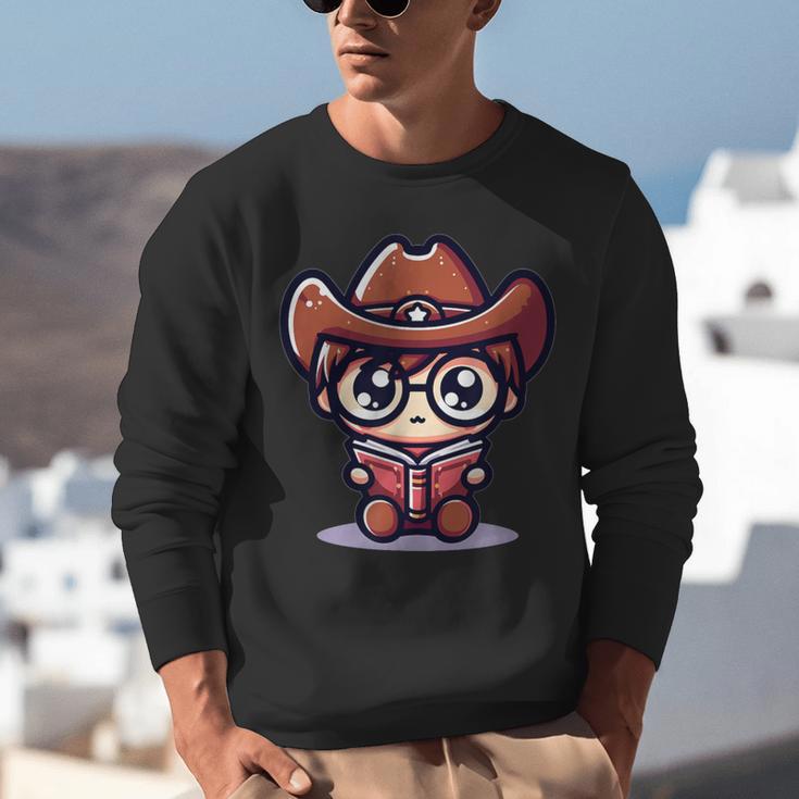 Adorable Book Lover Cowboy With Reading Glasses Cute Unisex Sweatshirt