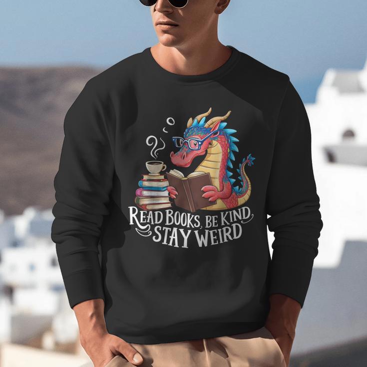 Adorable Book Lover Dragon Read Books Be Kind Stay Weird Unisex Sweatshirt