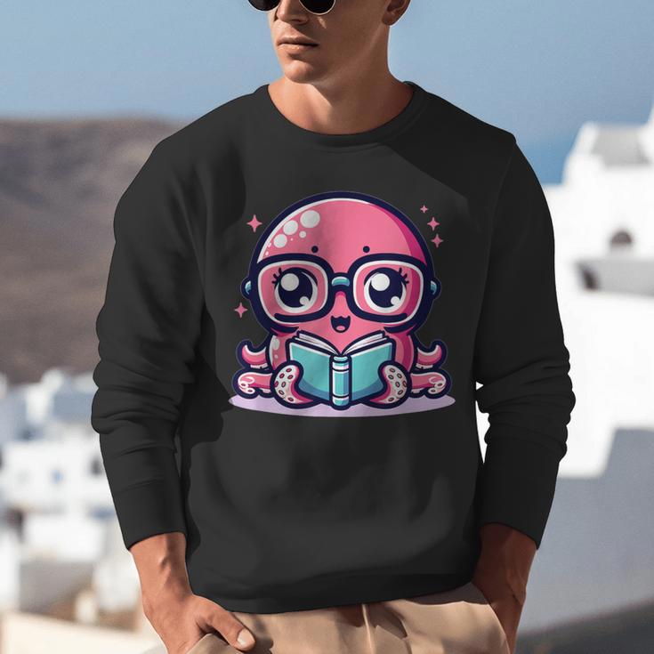 Adorable Book Lover Octopus With Reading Glasses Cute Unisex Sweatshirt