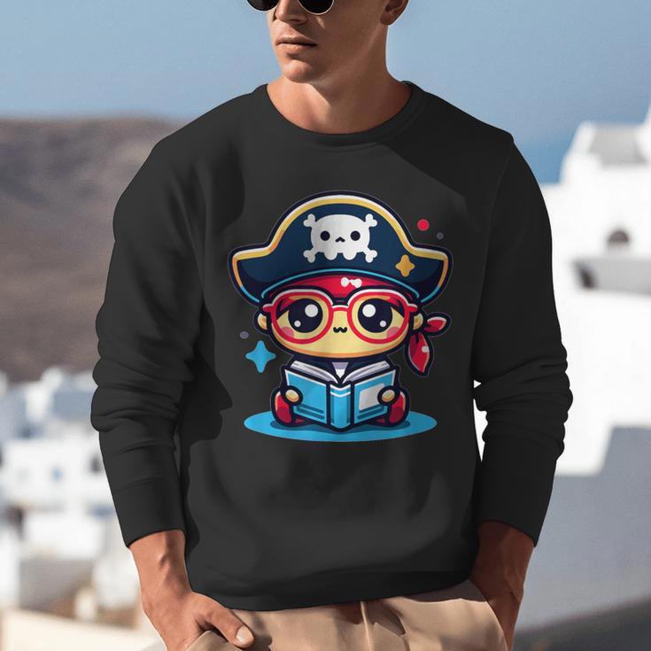 Adorable Book Lover Pirate With Reading Glasses Cute Unisex Sweatshirt