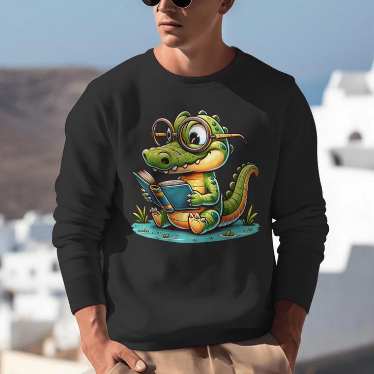 Alligator Reading a Book Animal Unisex Sweatshirt