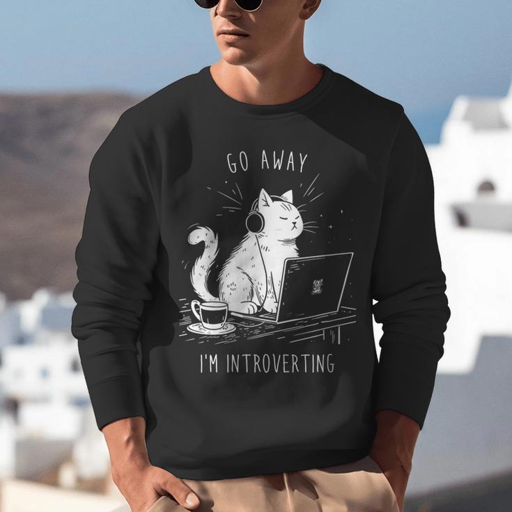 Antisocial Introvert Cat With Coffee On Computer Emo Goth Unisex Sweatshirt Antisocial Introvert Cat With Coffee On Computer Emo Goth Unisex Sweatshirt