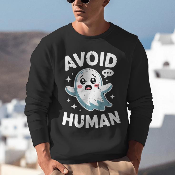Avoid Humans Cute Kawaii Pastel Ghost Introvert Saying Unisex Sweatshirt Avoid Humans Cute Kawaii Pastel Ghost Introvert Saying Unisex Sweatshirt