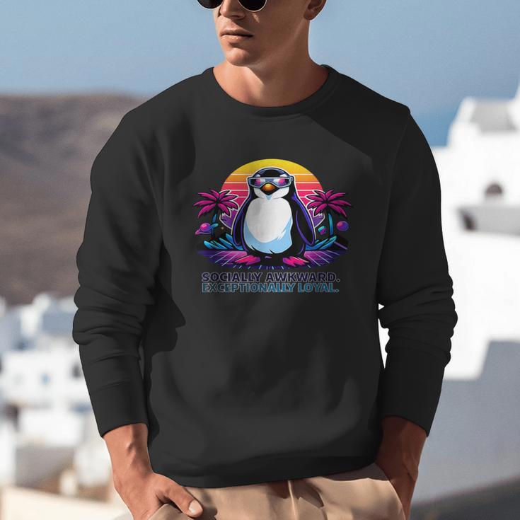 Awkward But Loyal Penguin Synthwave Vapowave Introvert Unisex Sweatshirt