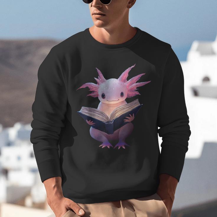 Axolotl Bookworm Reading Book Kawaii Graphic Unisex Sweatshirt