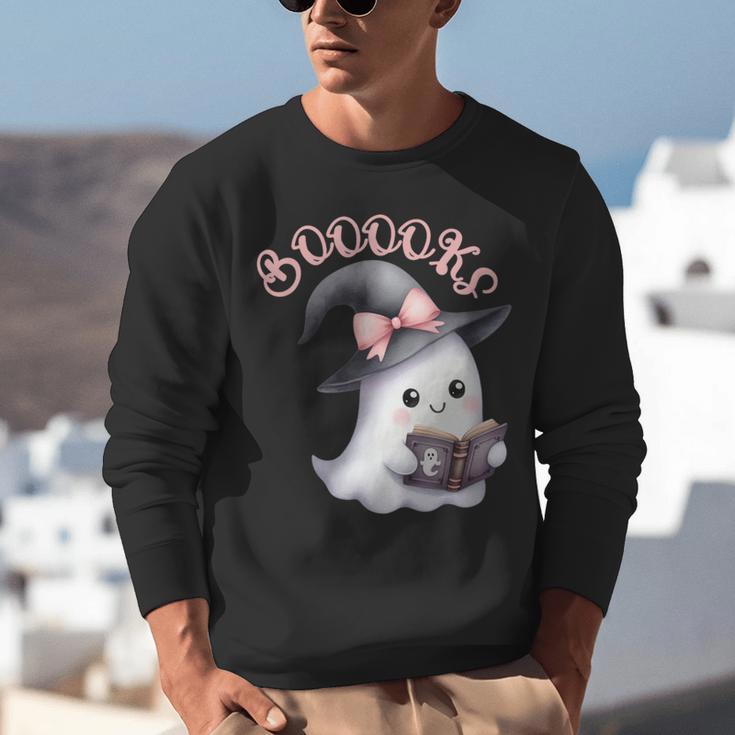 Boo Ghost Books Coquette Bow Halloween Women School Teacher Unisex Sweatshirt