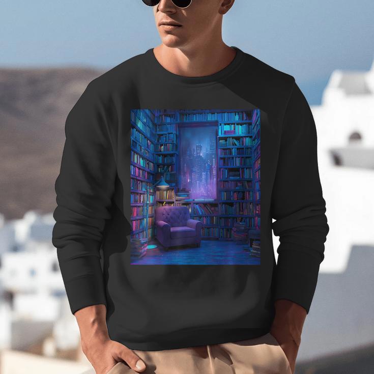 Book Library Bookshelf Armchair Window Pattern Print Unisex Sweatshirt Book Library Bookshelf Armchair Window Pattern Print Unisex Sweatshirt