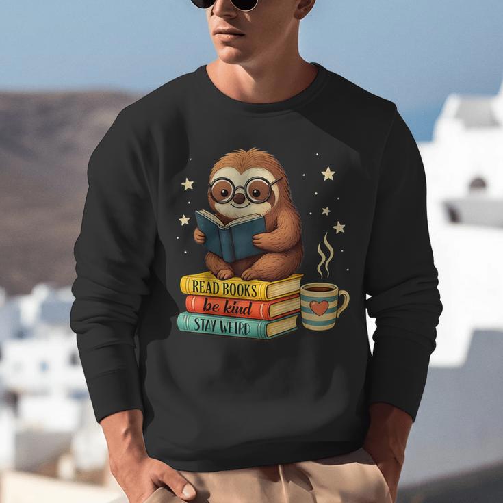 Book Lover Sloth Reading Bookish Library Read Books Be Kind Unisex Sweatshirt