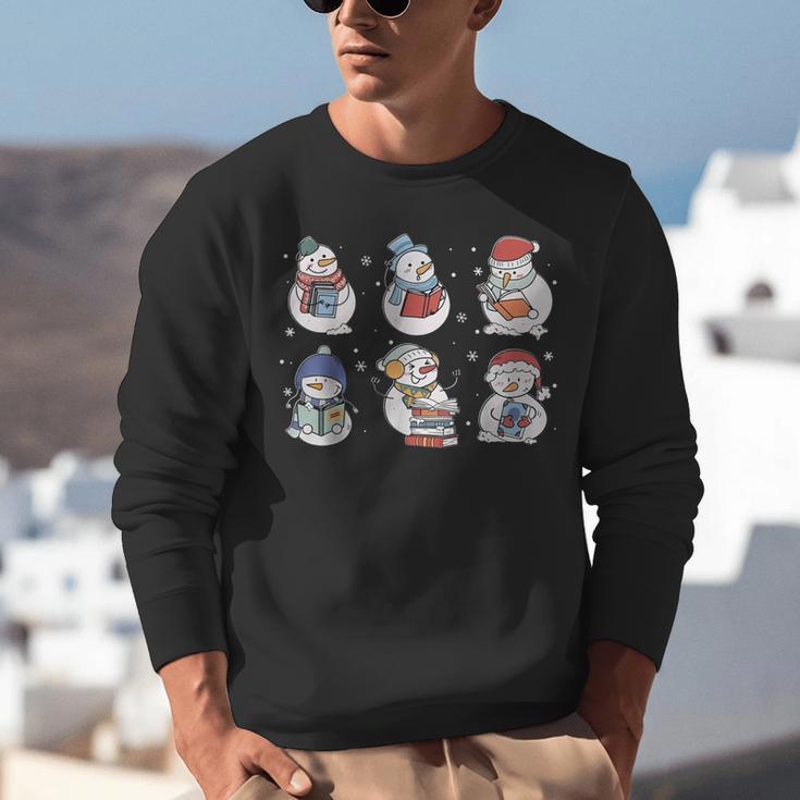 Book Lover Teacher Snowman Reading Books Christmas Winter Unisex Sweatshirt