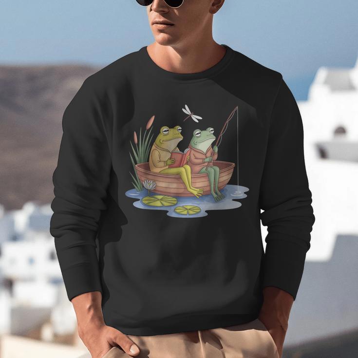 Book Shirt Frog Toad Fishing Vintage Book Frog Unisex Sweatshirt