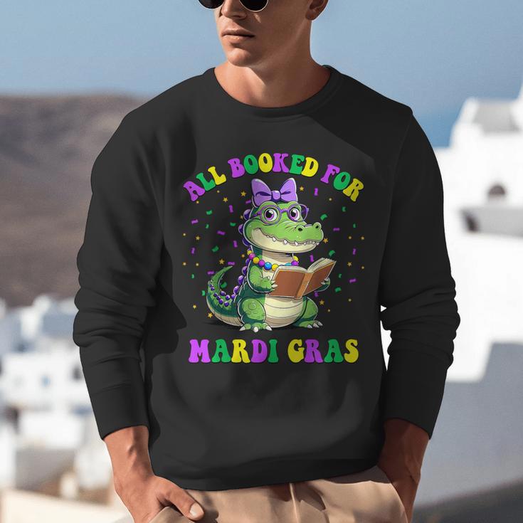 All Booked For Mardi Gras Crocodile Reading Book Teacher Unisex Sweatshirt