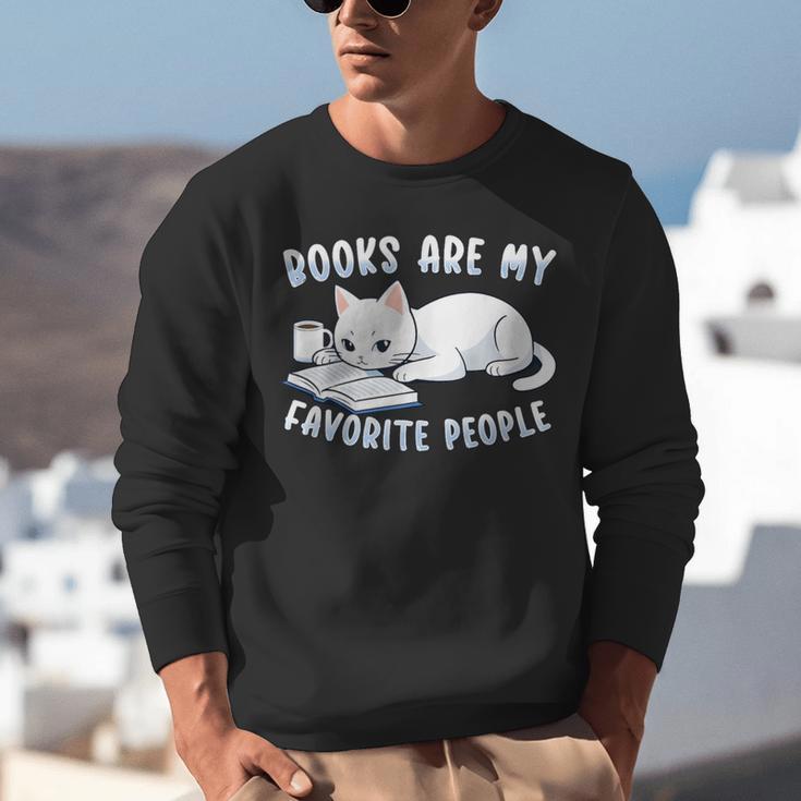 Books Are My Favorite People Cat With Coffee Mug Book Lovers Unisex Sweatshirt Books Are My Favorite People Cat With Coffee Mug Book Lovers Unisex Sweatshirt
