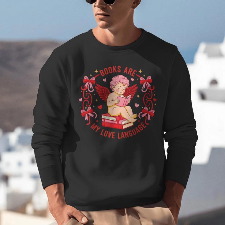Books Are My Love Language Cupid Reading Book Valentines Day Unisex Sweatshirt