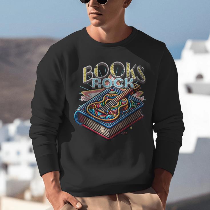 Books Rock Rock'n Roll Science Of Reading Teachers Guitar Unisex Sweatshirt