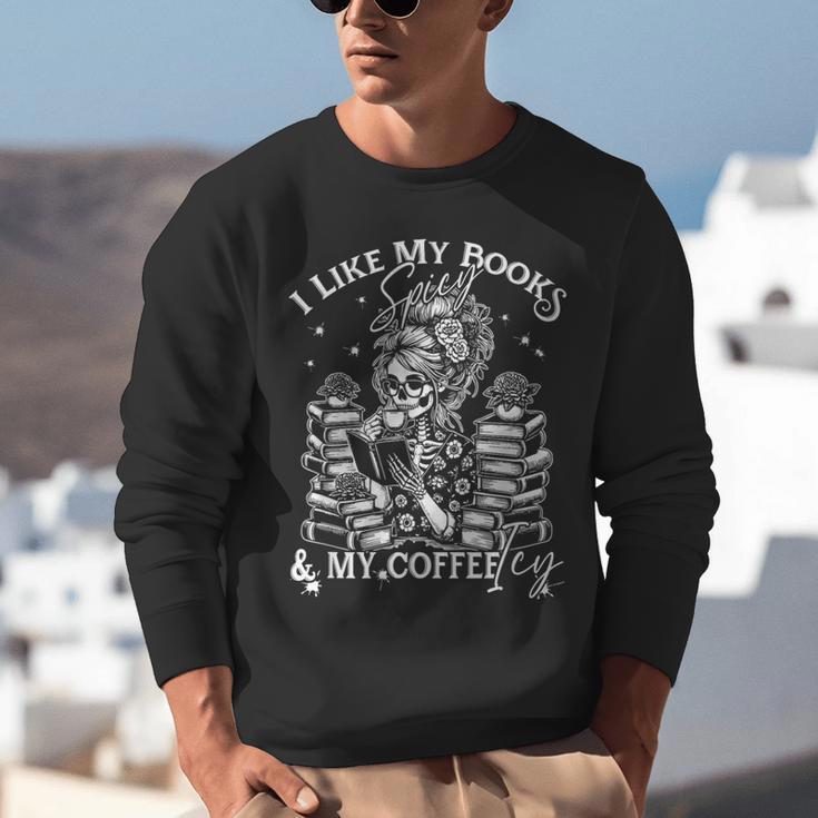 I Like My Books Spicy And My Coffee ICY Skeleton Meme Unisex Sweatshirt I Like My Books Spicy And My Coffee ICY Skeleton Meme Unisex Sweatshirt