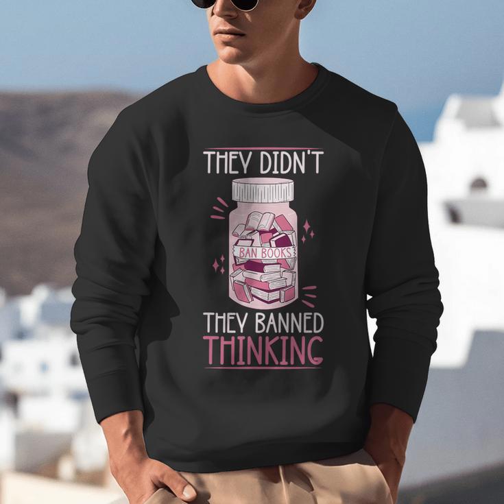 Bookworm Library Banned Book -Adults Short Sleeve Modern Crew Neck Small Straight Imported They Didn't Ban Books They Banned Thinking Unisex Sweatshirt