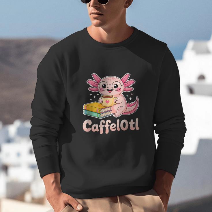 Caffelotl Cute Axolotl Pun Coffee Book Lover Kawaii Humor Unisex Sweatshirt