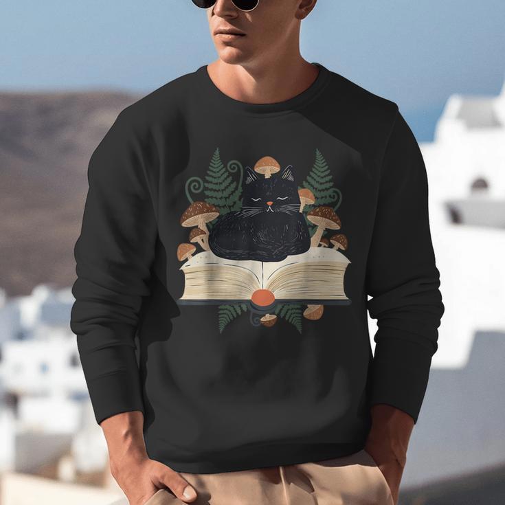 Cat On Open Book Mushrooms Ferns Dark Academia Unisex Sweatshirt Cat On Open Book Mushrooms Ferns Dark Academia Unisex Sweatshirt