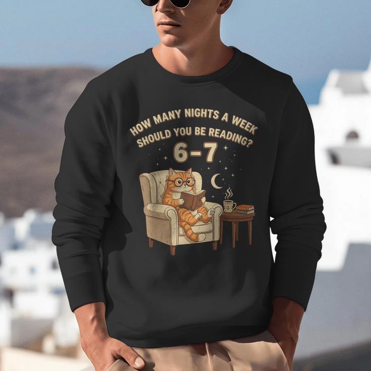 Cat Reading 6-7 Meme English Teacher Book Lover Humor Unisex Sweatshirt