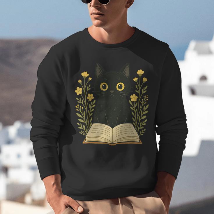 Cat Reading Book Flowers Unisex Sweatshirt