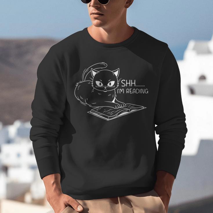 Cat Shh I'm Reading Book Reader Unisex Sweatshirt