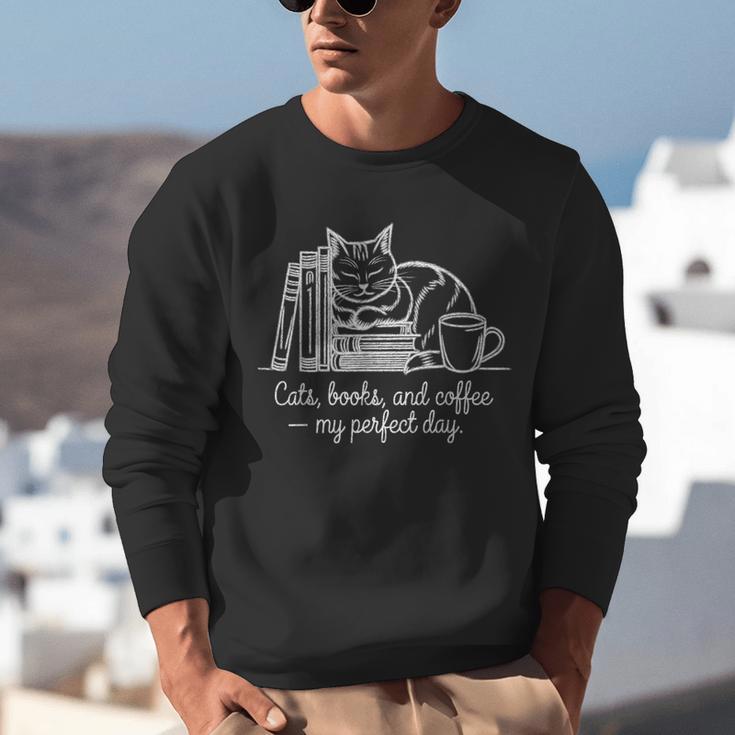Cats Books And Coffee – My Perfect Day Cat Lover Unisex Sweatshirt