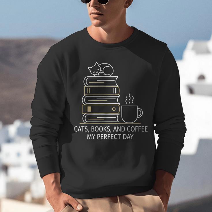 Cats Books And Coffee My Perfect Day Unisex Sweatshirt Cats Books And Coffee My Perfect Day Unisex Sweatshirt