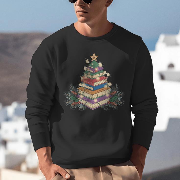 Christmas Book Reading Reader Xmas Bibliophile -Adult Christmas Tree Book Modern Unisex Sweatshirt
