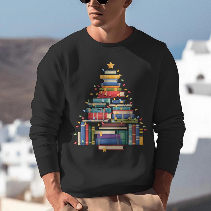 Christmas Tree Made Of Books Librarian Reader Holiday Unisex Sweatshirt