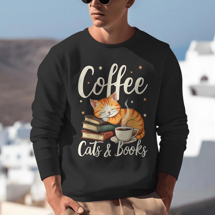Coffee Cats And Books Lover For Women & Men Coffee Unisex Sweatshirt