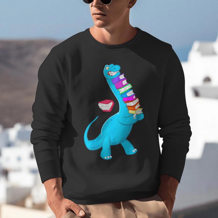 Cool Dinosaur Books Art For Men Women Libarian Book Lover Unisex Sweatshirt