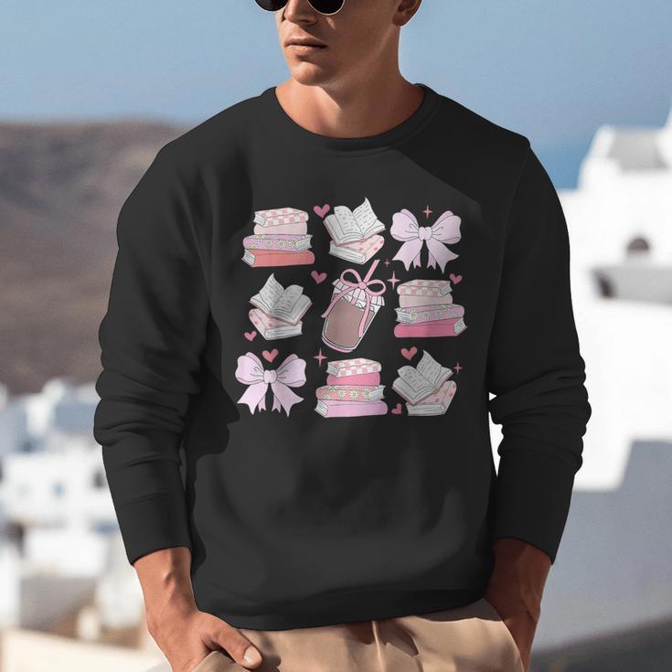 Coquette Bow Book Coffee Valentines Bookish Library Teacher Unisex Sweatshirt